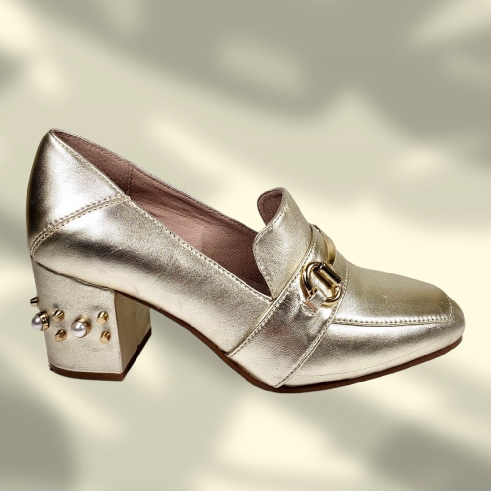 Steven by Steve Madden Layla Gold Leather Block Heels
